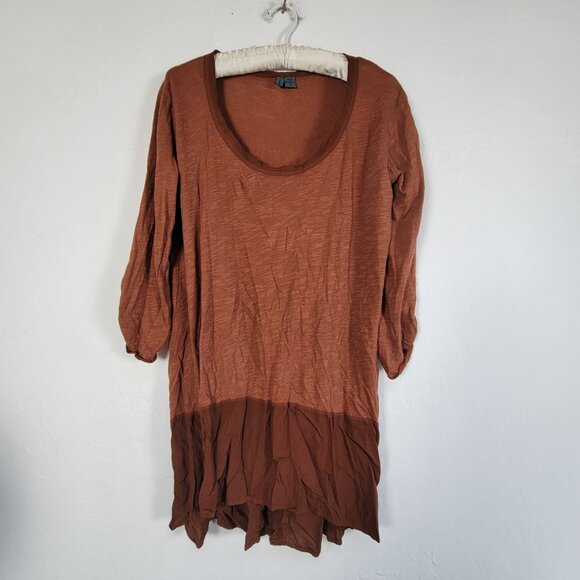 Left Of Center Womens Rust Brown Roll-Tab Sleeve Back Buttons Tunic Top Medium - Picture 1 of 10